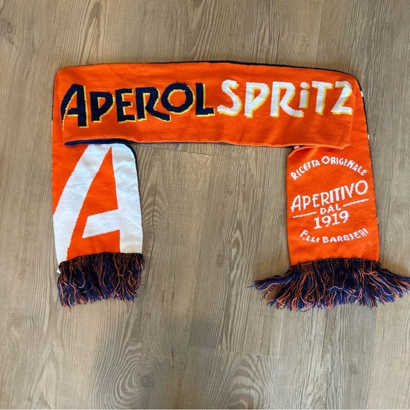 Aperol Spritz reversible Ski Scarf Orange & Blue Tassel Winter Wrap Apres-Ski - Picture 1 of 9